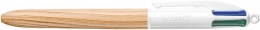 Golyóstoll, 0,32 mm, nyomógombos, négyszínű, BIC "4 Colours Wood Effect"