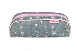 Tolltartó, henger alakú, cipzáras, BELMIL "Shine Bright", szürke-rózsaszín, csillagok