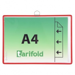 Bemutatótábla, függő, A4,  fekvő, fém fülecskével, DJOIS, piros